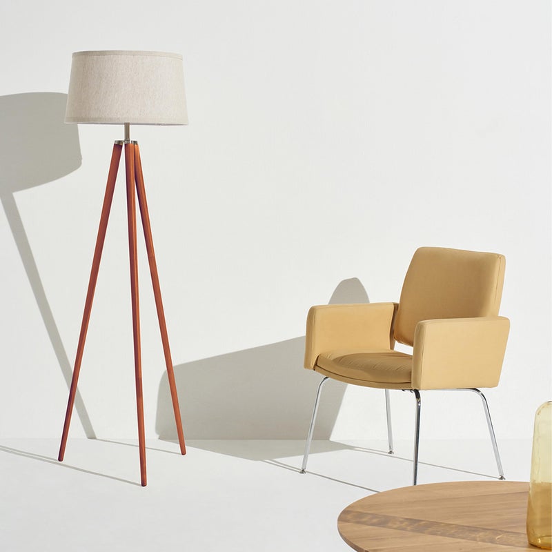 Brightech Emma LED Floor Lamp, Tall Lamp with Wood Legs, Mid-Century Modern Standing Lamp for Bedroom Reading, Tripod Lamp for Living Rooms & Offices, Great Living Room Decor - Walnut Brown - Image 3